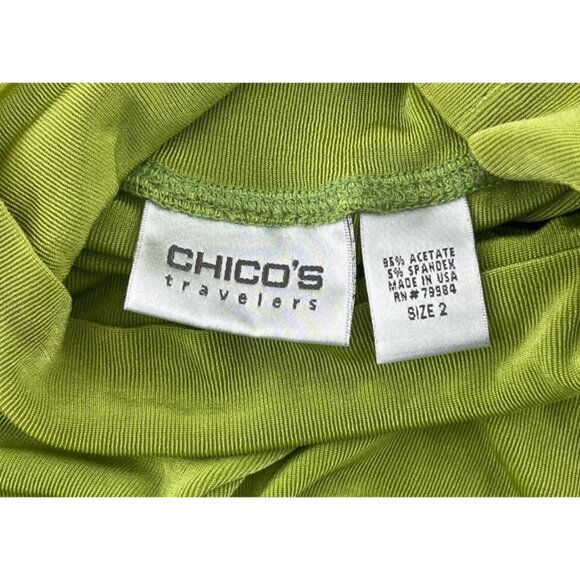 Chicos Travelers size 2 Women's Large Turtleneck Short Sleeve Blouse Green - Picture 2 of 4